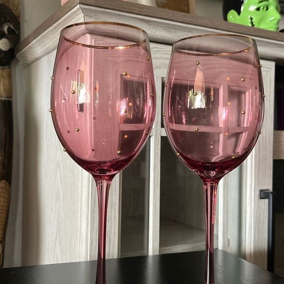 Pink and Gold wine Glasses polka dot NWOT - Picture 3 of 6